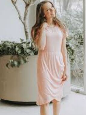 Light Pink Midi Dress with Gathered Waist